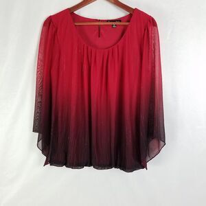 Dina & Ariel Shirt Womens‎ Medium Red Ombre Top Long Flared Sleeve Scoop Neck